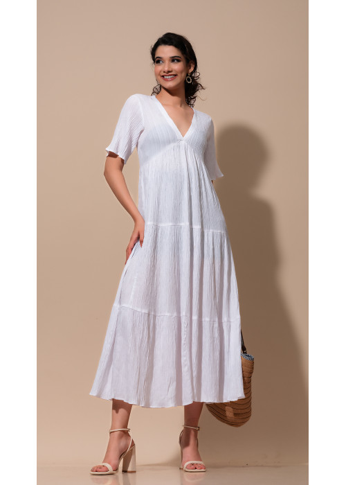 KARA V NECK LAYERD WHITE DRESS